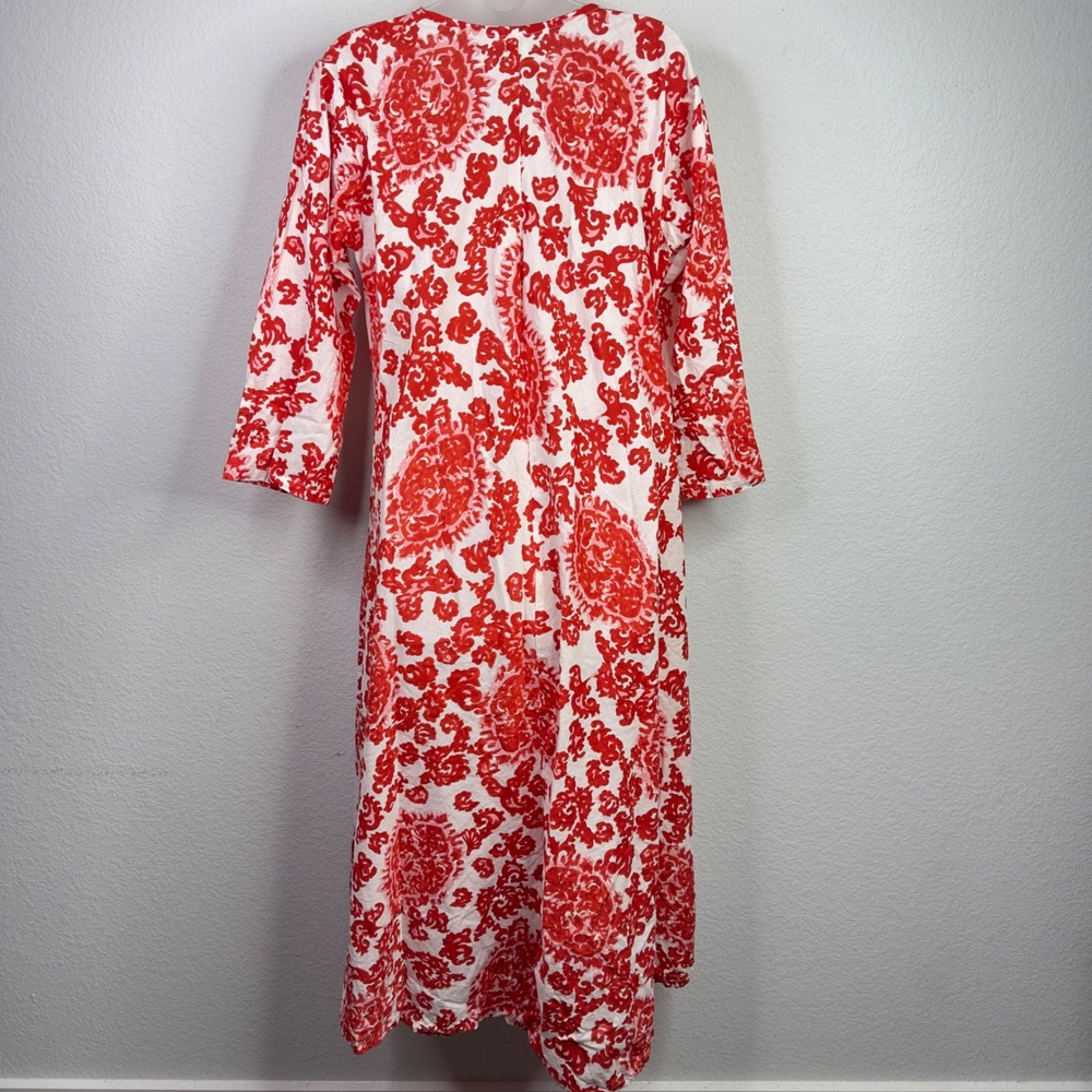 Dolma Dress Womens M Red White Damask Casual Maxi Boho Coastal Festival Vacation - Picture 2 of 13